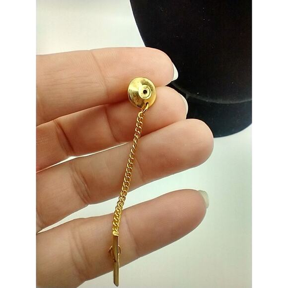 Vintage Star Tie Tack Button Bar Clasp Chain Gold Tone Dad Grandpa Gift - Picture 6 of 9